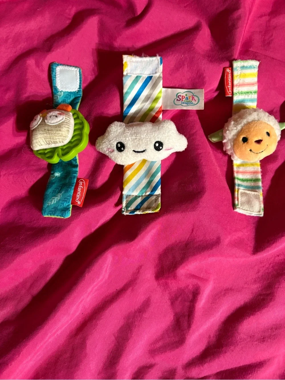 Spark Creations Plush Cloud & Animal Wrist Rattles - Pink